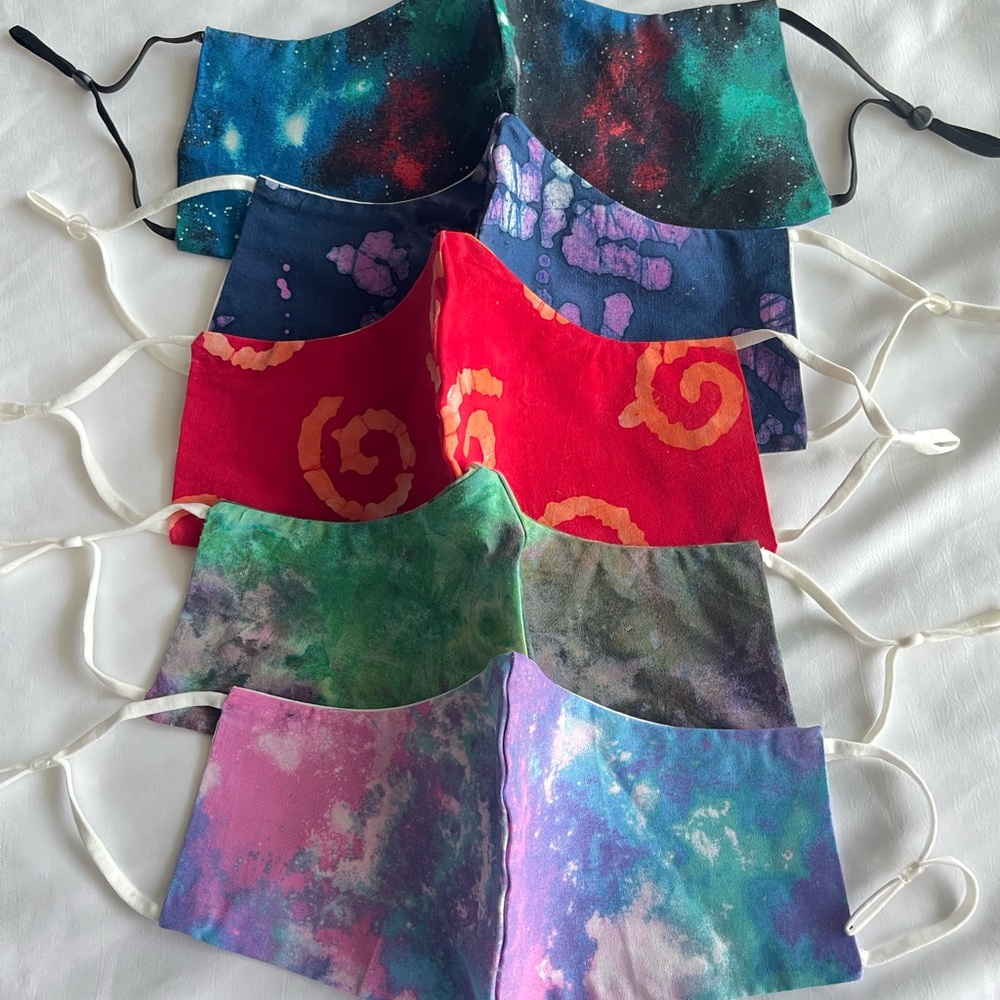 Set of 5 Tie Dye Olsen Style Adjustable Masks, Batik, Galaxy & Tie Dye Print